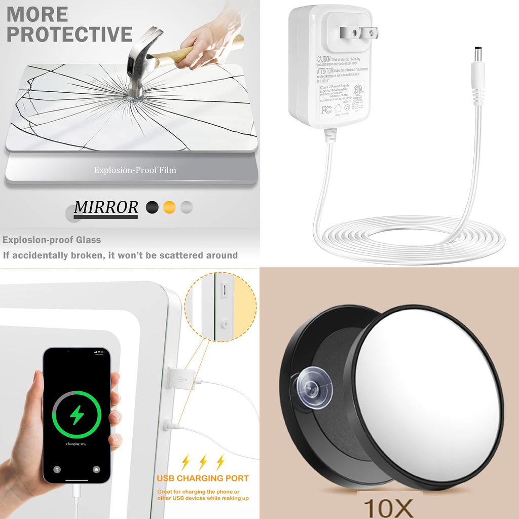 x 24 LED Makeup Vanity Mirror with 10X Magnification USB Charging Port and Dimmable 3 Modes Retail $88.00