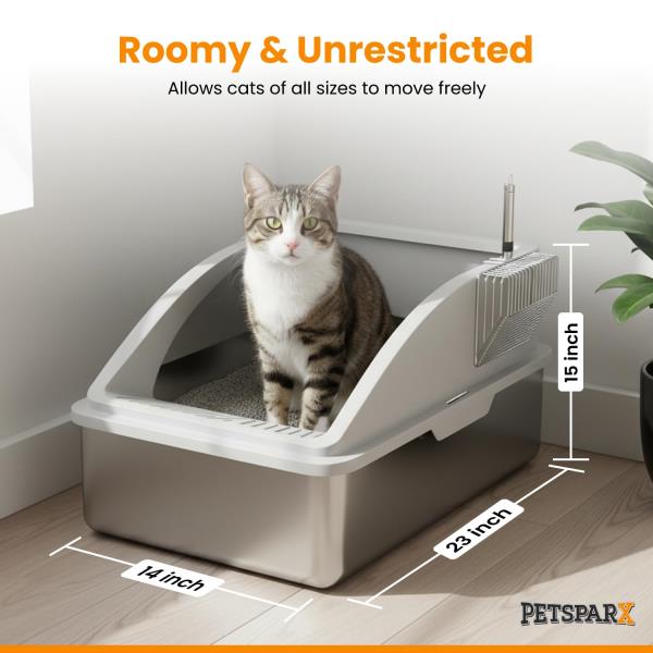 Stainless Steel Enclosed XL Cat Litter Box with Lid High Sided Leak Proof