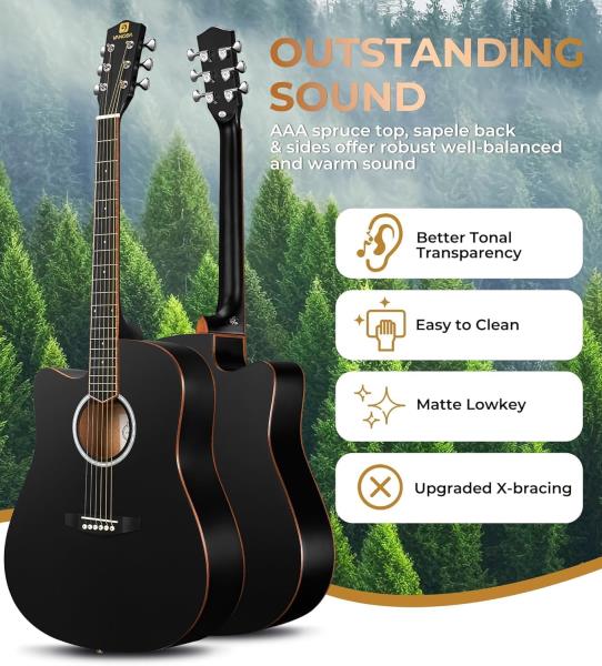 Vangoa Left Handed Guitar, Full Size Cutaway Left Handed Acoustic Guitar Kit for Adult Beginner 41 Inch Lefty Acustica Guitarra Set, Black Retail $149.00