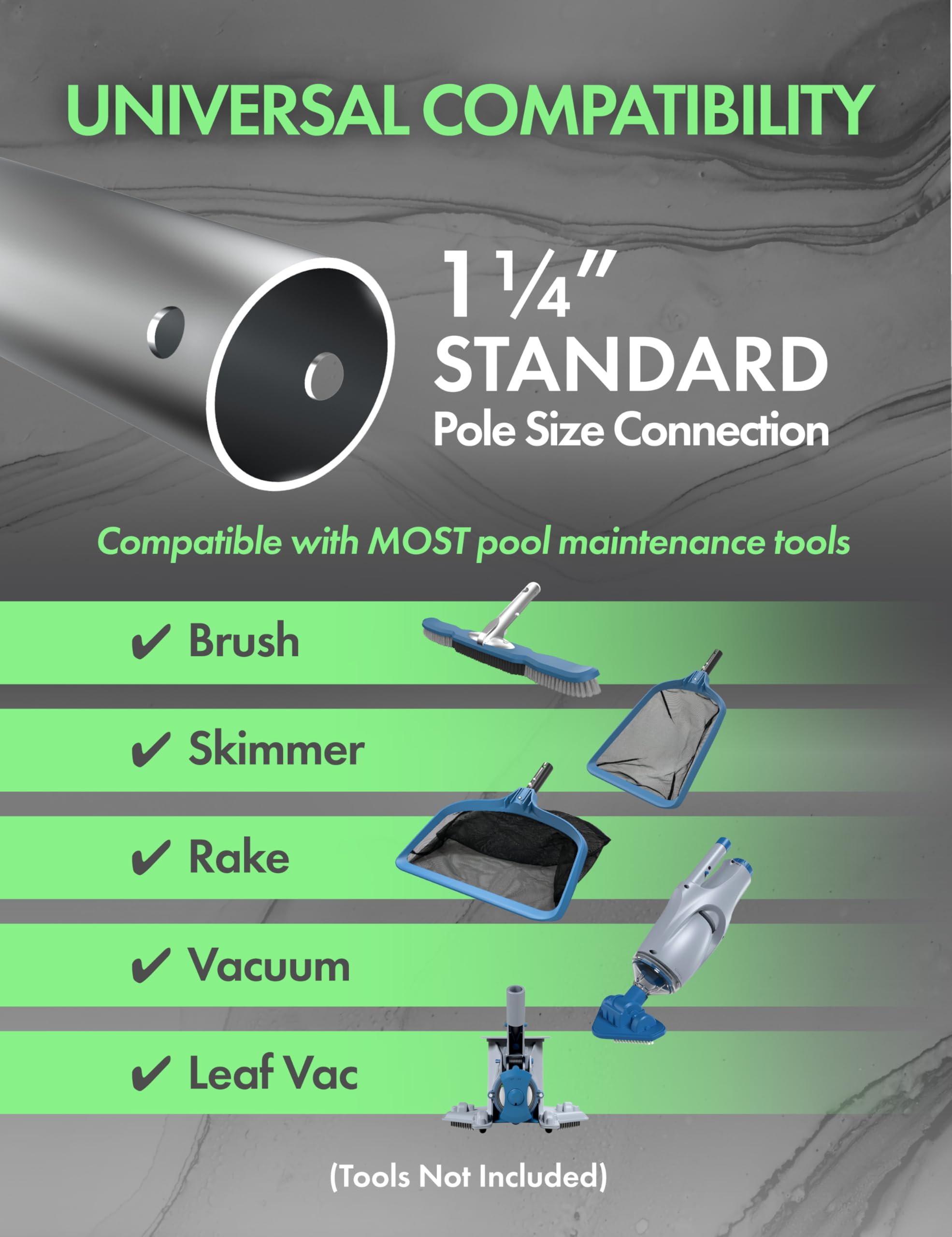 Professional 15ft Telescopic Aluminum Swimming Pool Pole Adjustable 3.4-15ft SilverBlue