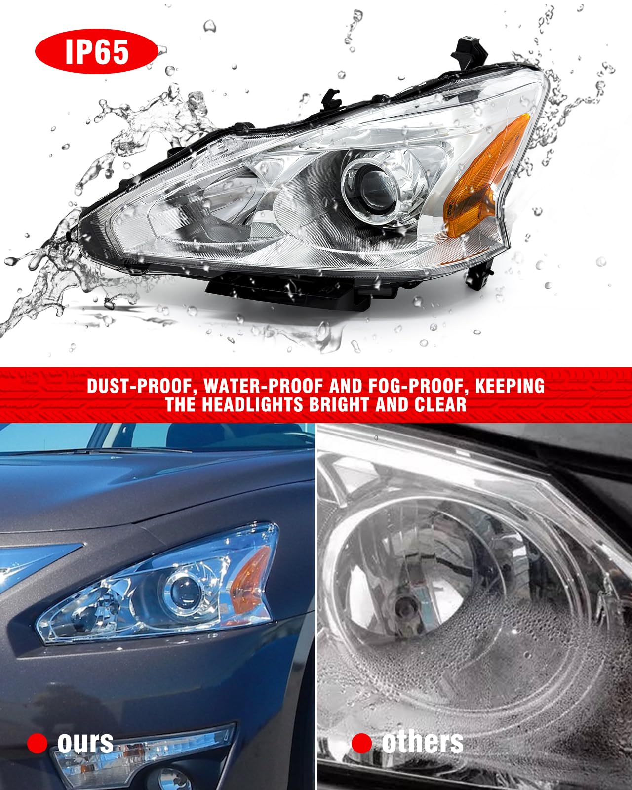 Headlight Assembly for Nissan 2013-2015 Altima 4Door fit 13 14 15 Nissan Altima Headlamp Clear Lens Chrome Housing with Amber Reflector Replacement Driver and Passenger Sides(W/O Bulbs) Retail $115.00