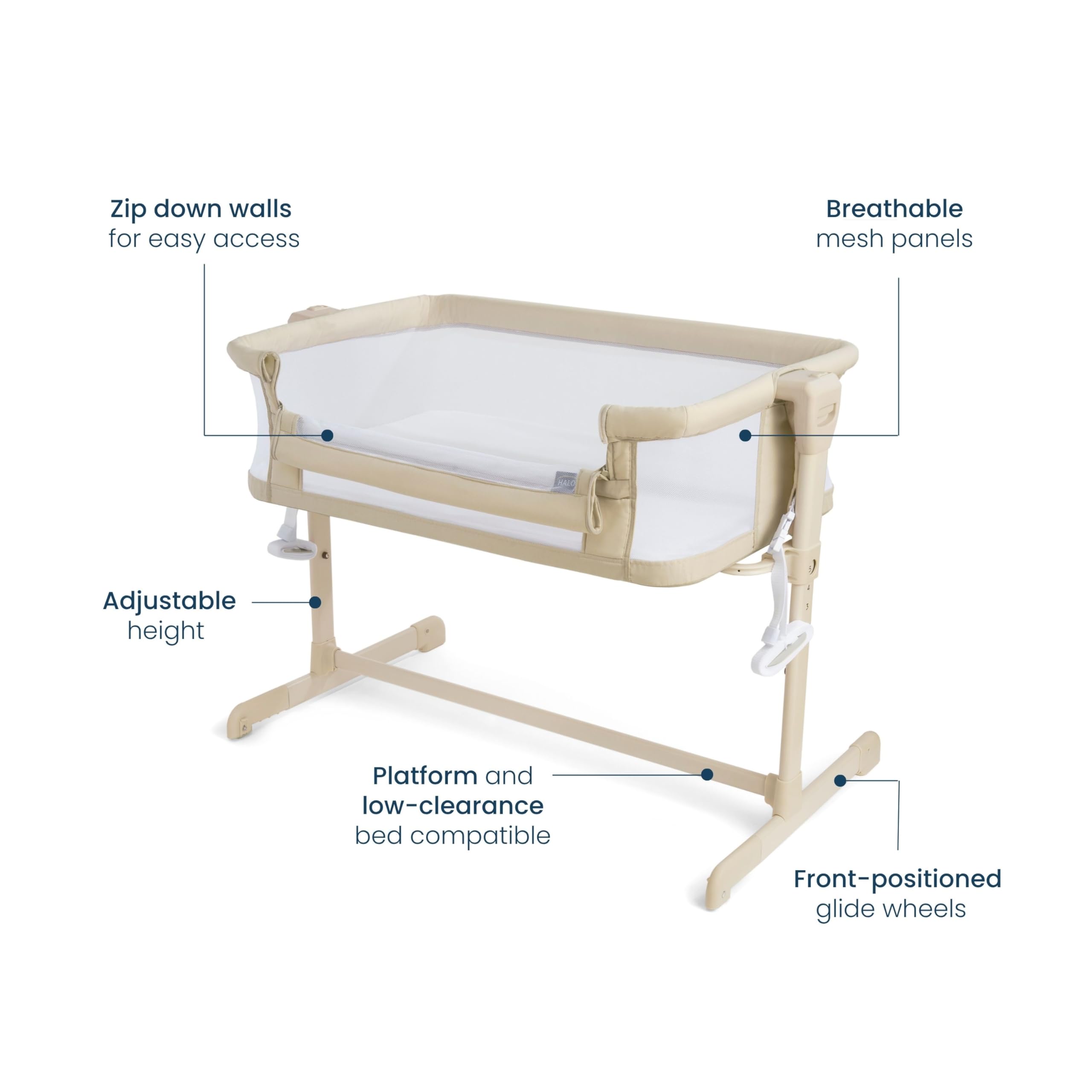 HALO BassiNest 2-in-1 Baby Bedside Bassinet with Zip-Down Side Panel - Oat