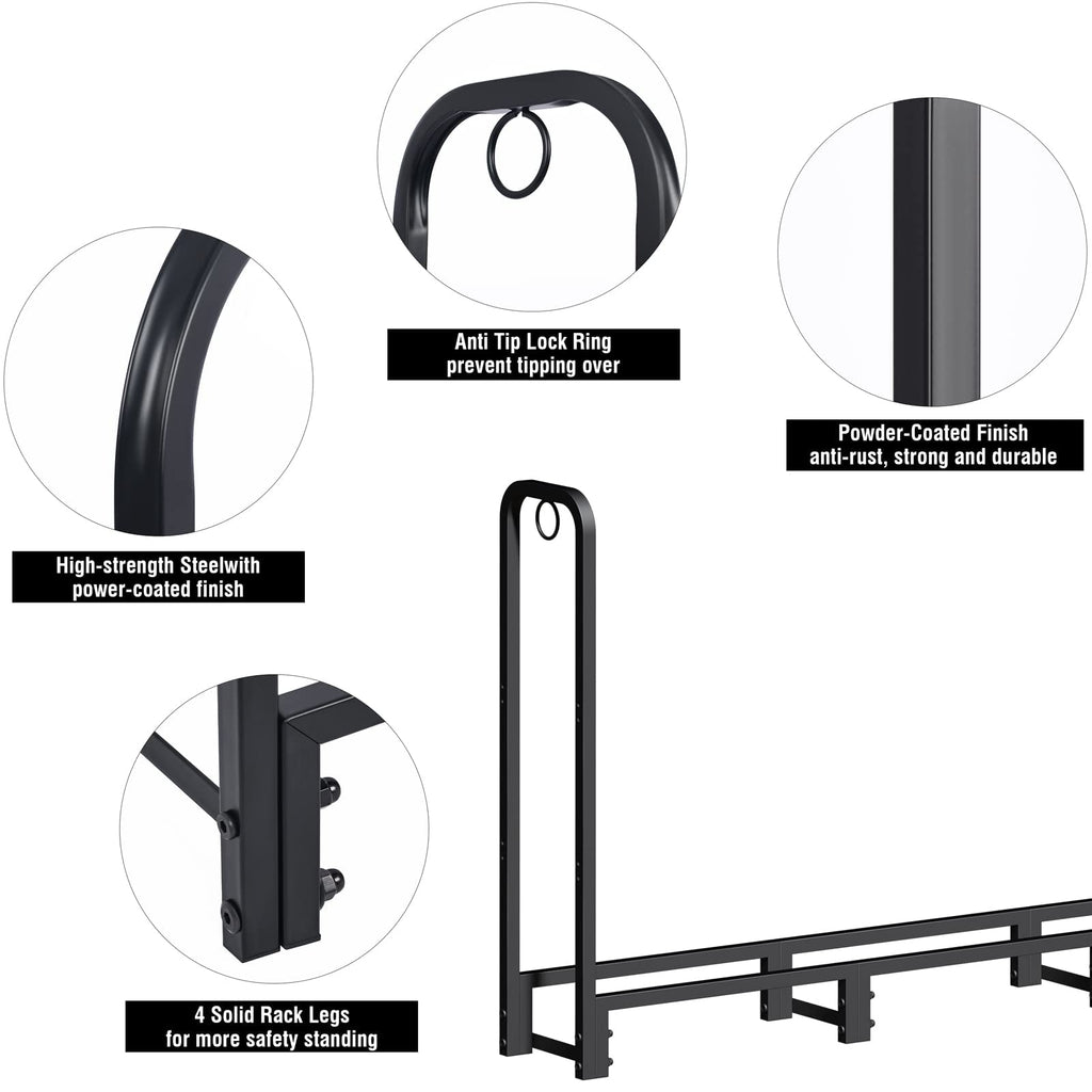 Outdoor Firewood Log Rack 80in Heavy Duty Black
