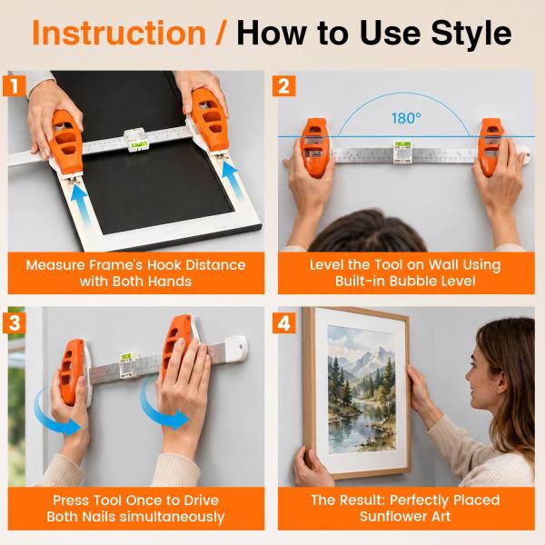 Picture Hanging Tool with Level for Small Frames 15 in 50 Nails