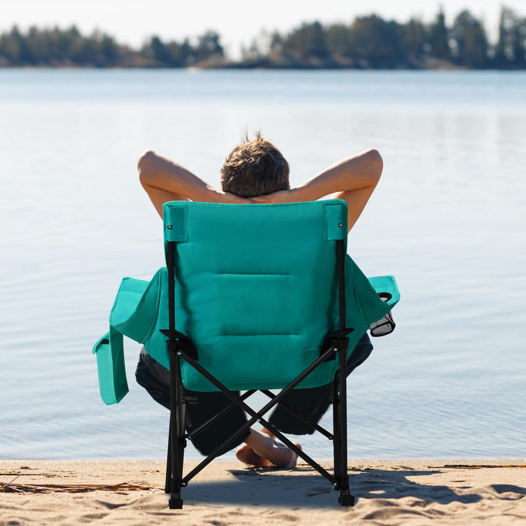 Oversized Folding Rocking Camping Chair w Headrest  Cup Holder 300lbs Blackgreen