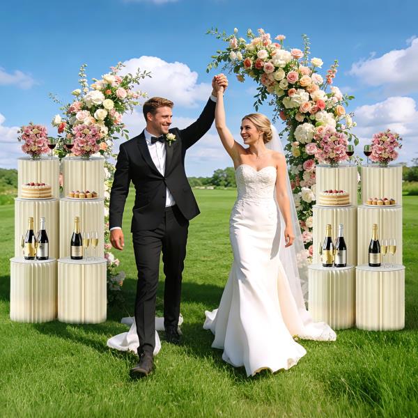 Set of 3 Cylinder Stands for Party 15.7 23.6 31.5 White Foldable Cardboard Display