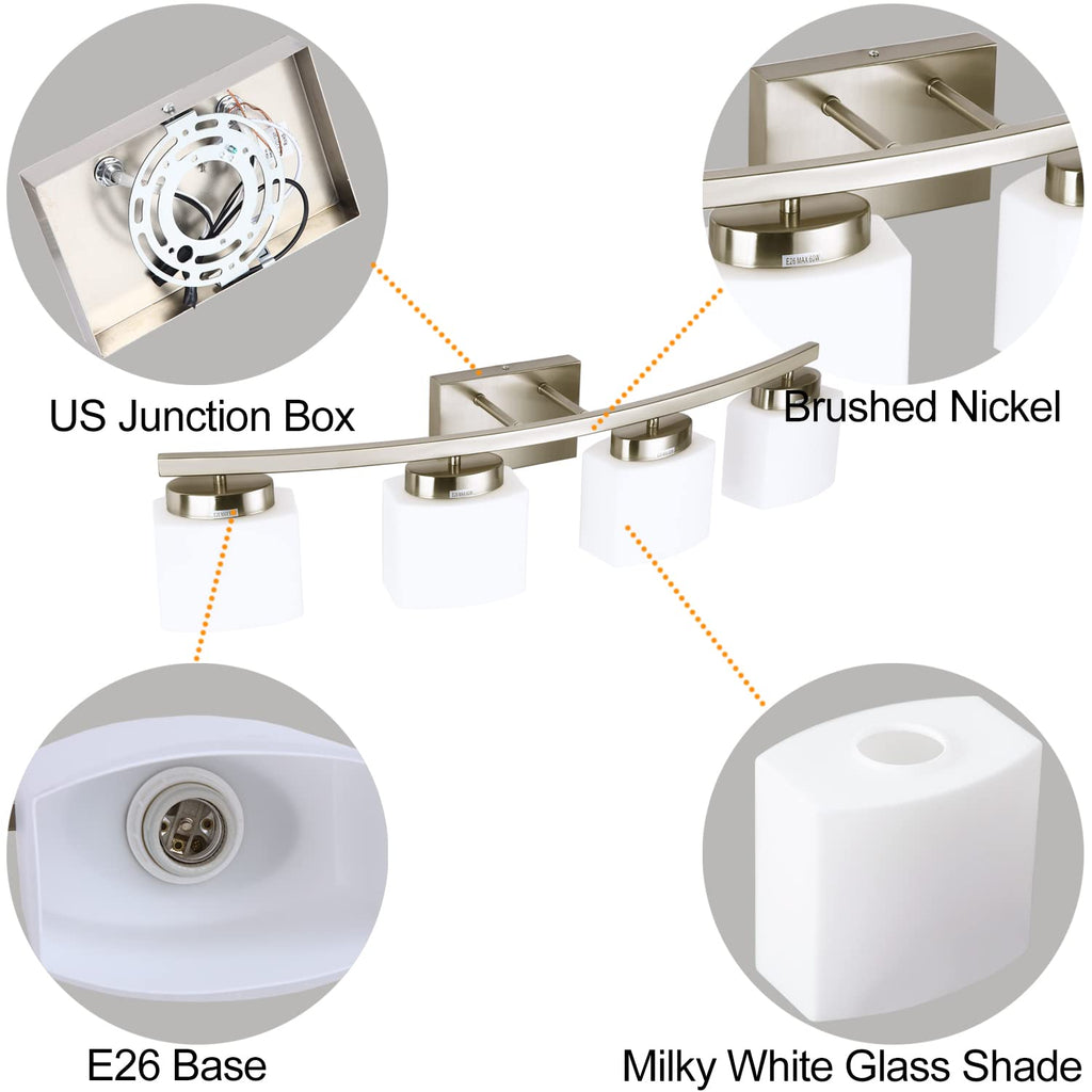 As-Is New Dosoty 4-Light Brushed Nickel 31.5 Vanity Light Fixture Retail $99.00