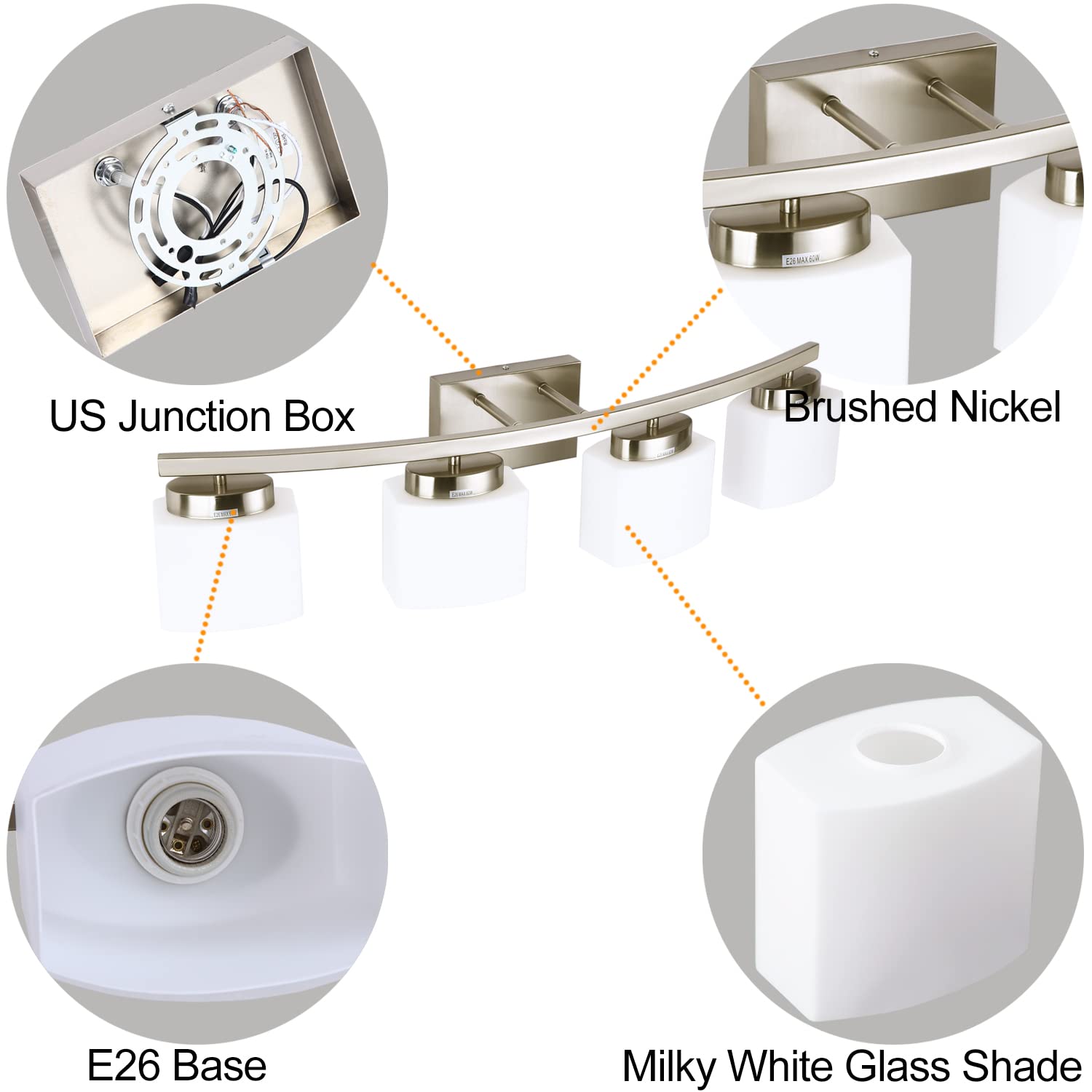 As-Is New Dosoty 4-Light Brushed Nickel 31.5 Vanity Light Fixture Retail $99.00