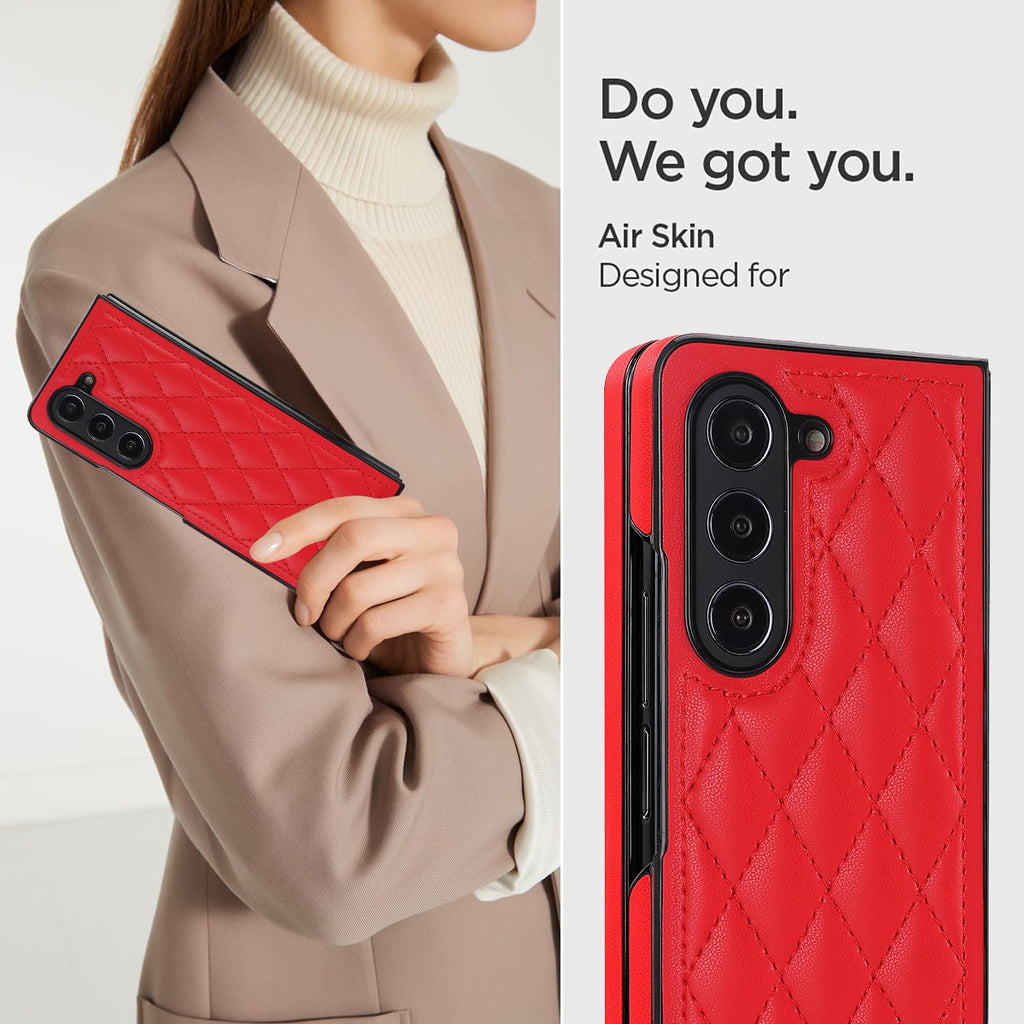 Samsung Galaxy Z Fold 6 Diamond Grain Leather Flip Case - Red