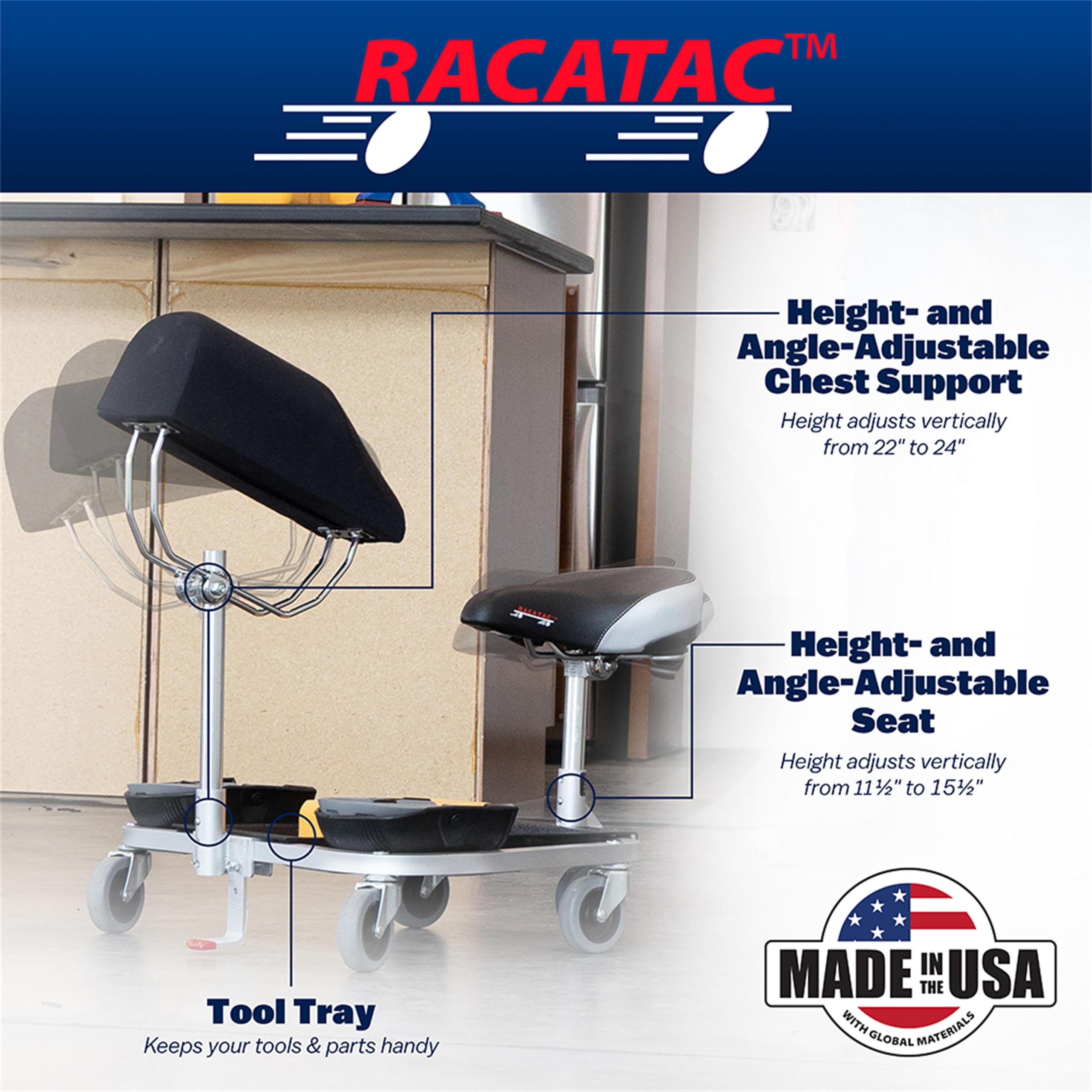 Racatac Kneeling Sitting Creeper with Chest Support 3-Inch Casters $231.75