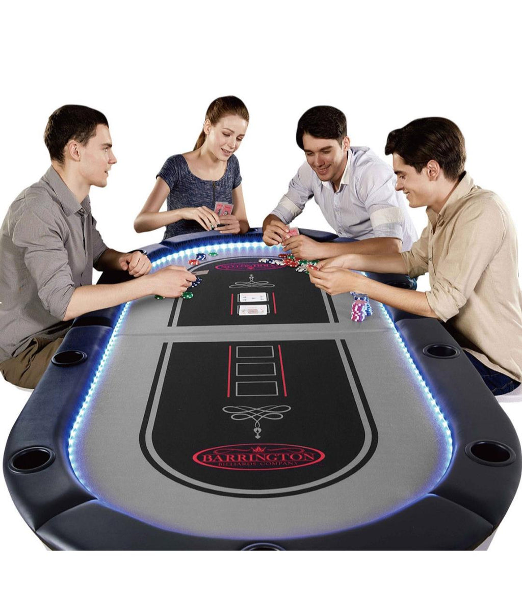 -Player Folding Poker Table with LED Lights Reversible Felt BlackRed