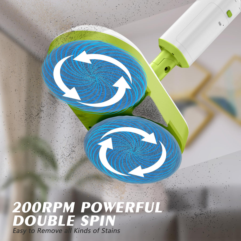 Open-Box New AlfaBot AL-S1 Cordless Electric Mop Dual Spin with LED Headlight Water Spray  Self-Propelled - Green.