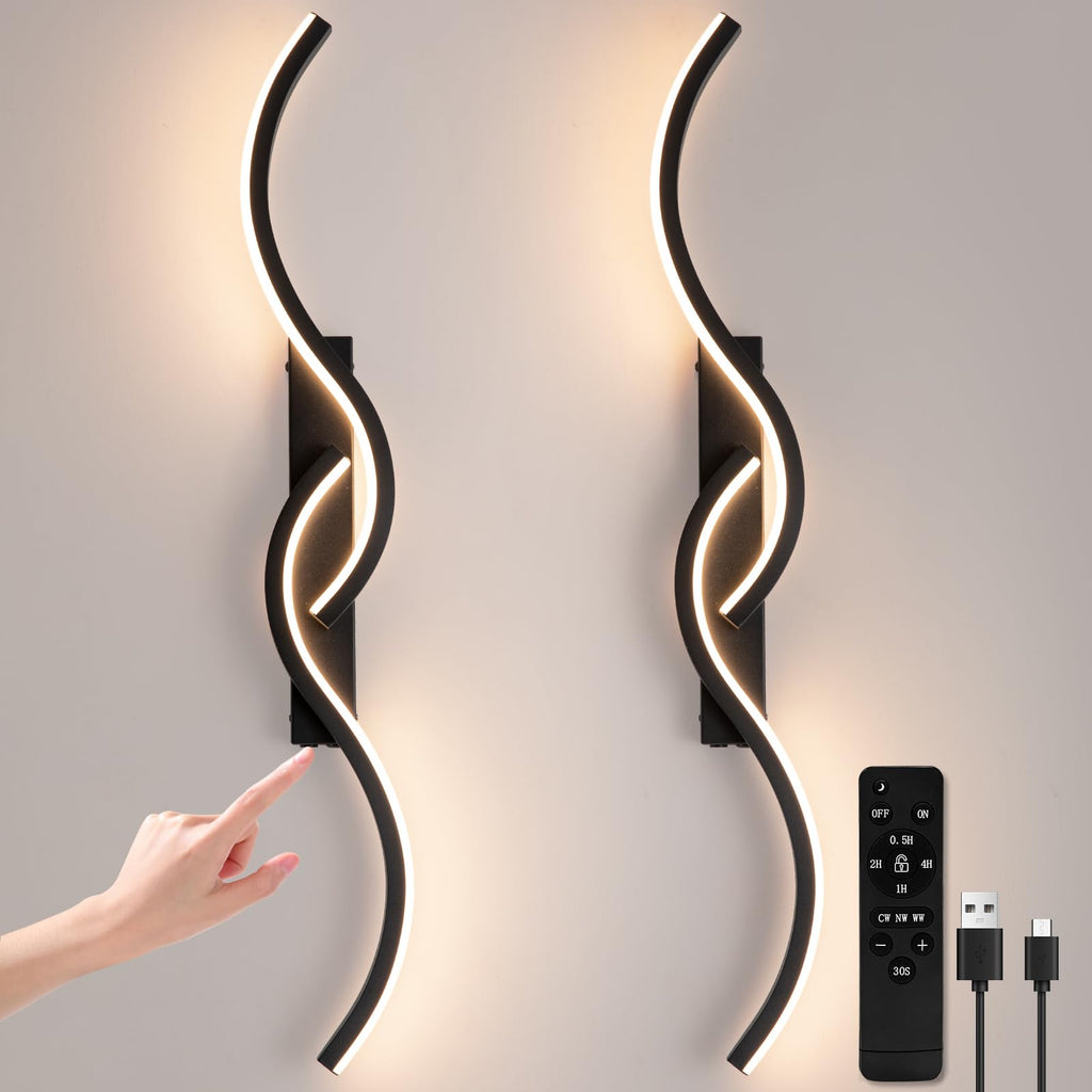 Modern Wireless Rechargeable LED Dimmable Wall Sconce with Remote - Black