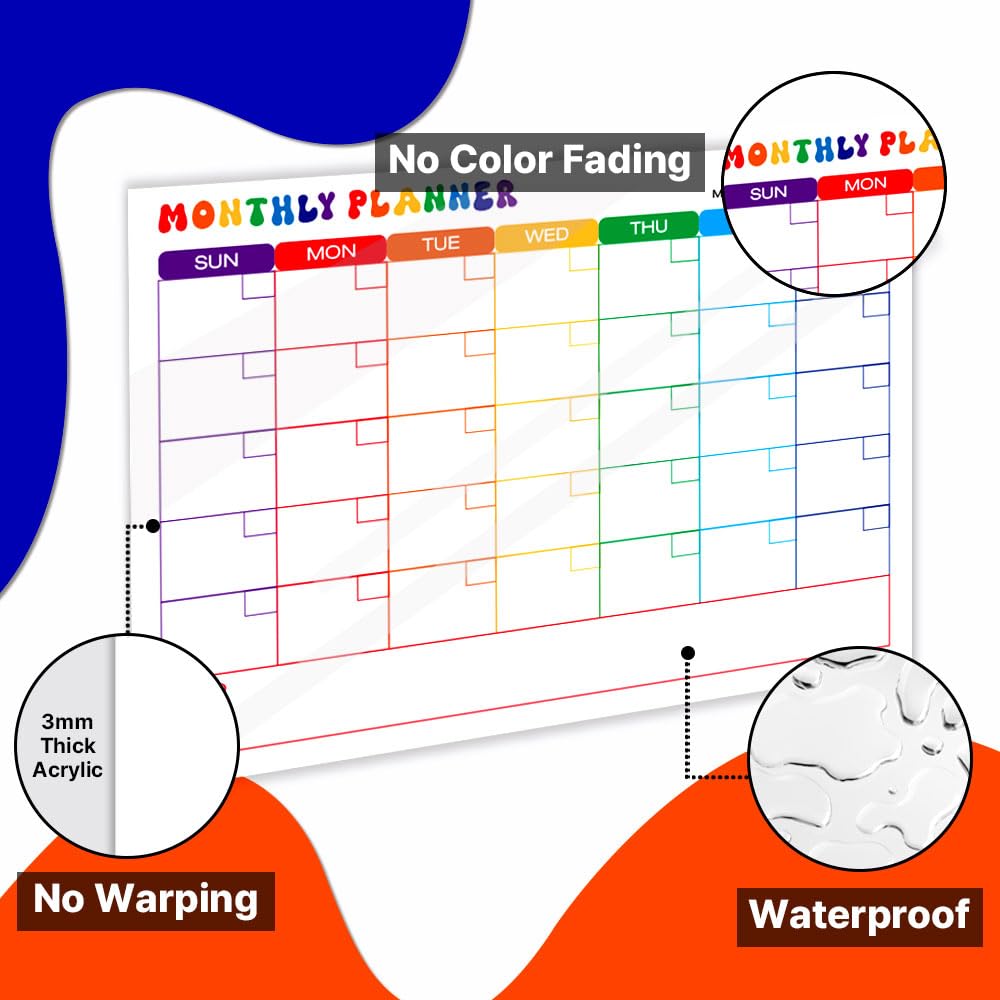 New GEEKBEAR Acrylic Dry Erase MonthlyWeekly Refrigerator Calendar w Suction Cups Retail $24.00