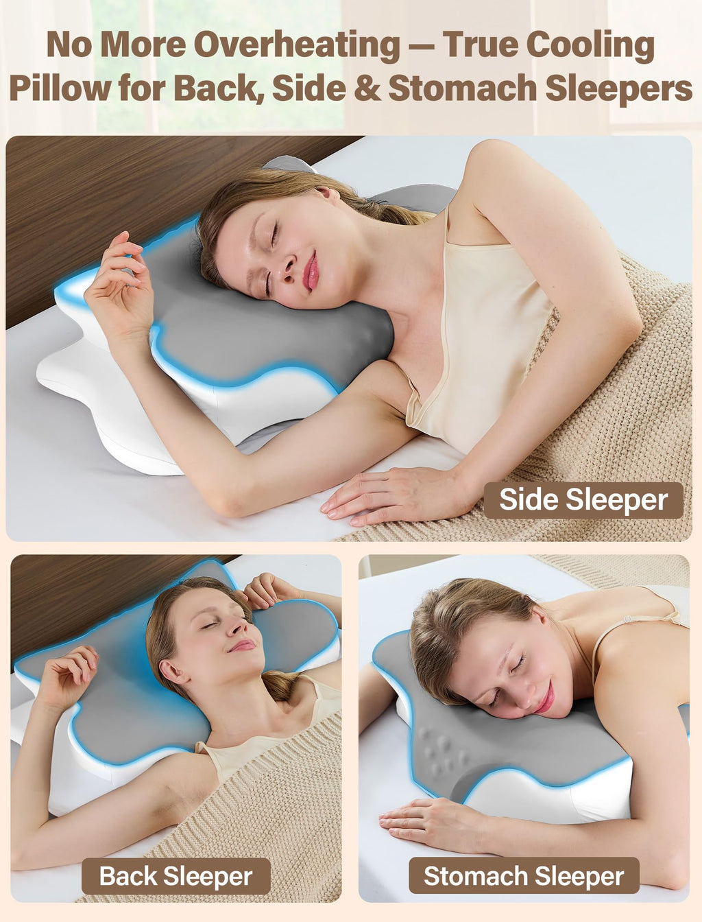 As-Is New VJASD Ergonomic Memory Foam Cervical Neck Pillow - Grey Retail $39.00