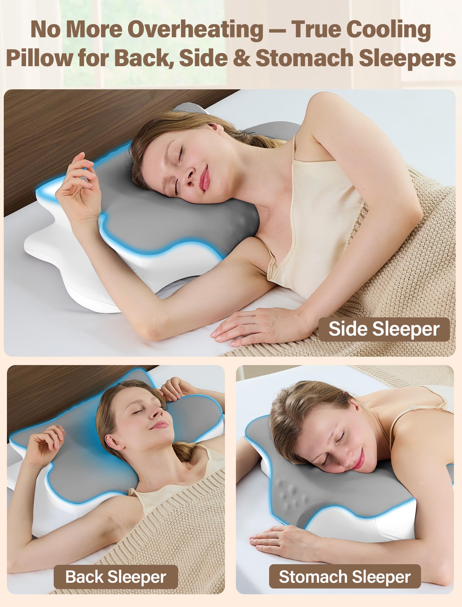 As-Is New VJASD Ergonomic Memory Foam Cervical Neck Pillow - Grey Retail $39.00