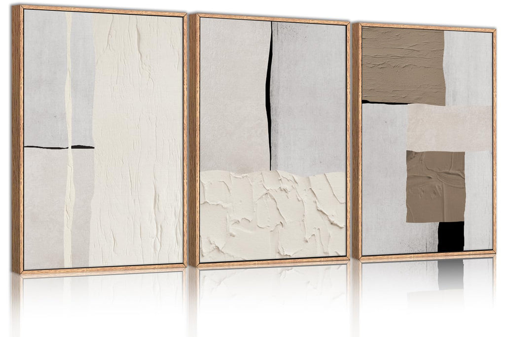 New LHIUEM Large Abstract Neutral Framed Canvas Wall Art Set 24x36x3 Mid-Century Style. Retail $116.00
