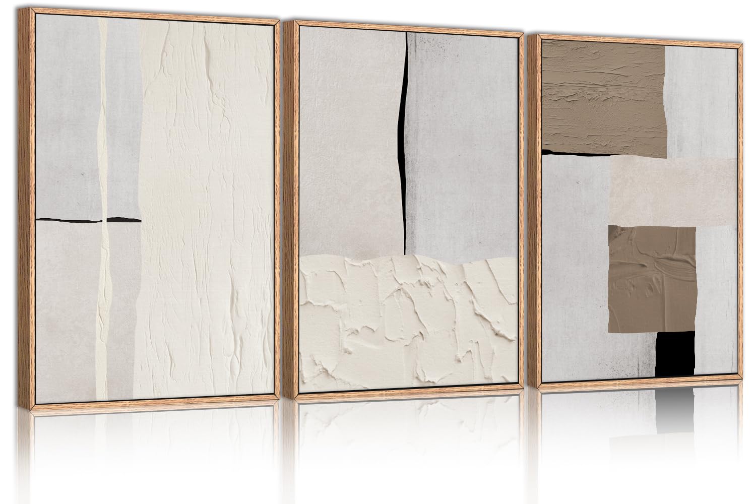 New LHIUEM Large Abstract Neutral Framed Canvas Wall Art Set 24x36x3 Mid-Century Style. Retail $116.00