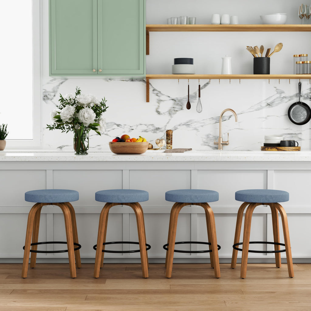Open-Box New GREHOME Set of 2 Blue 24 Counter Height Swivel Bar Stools