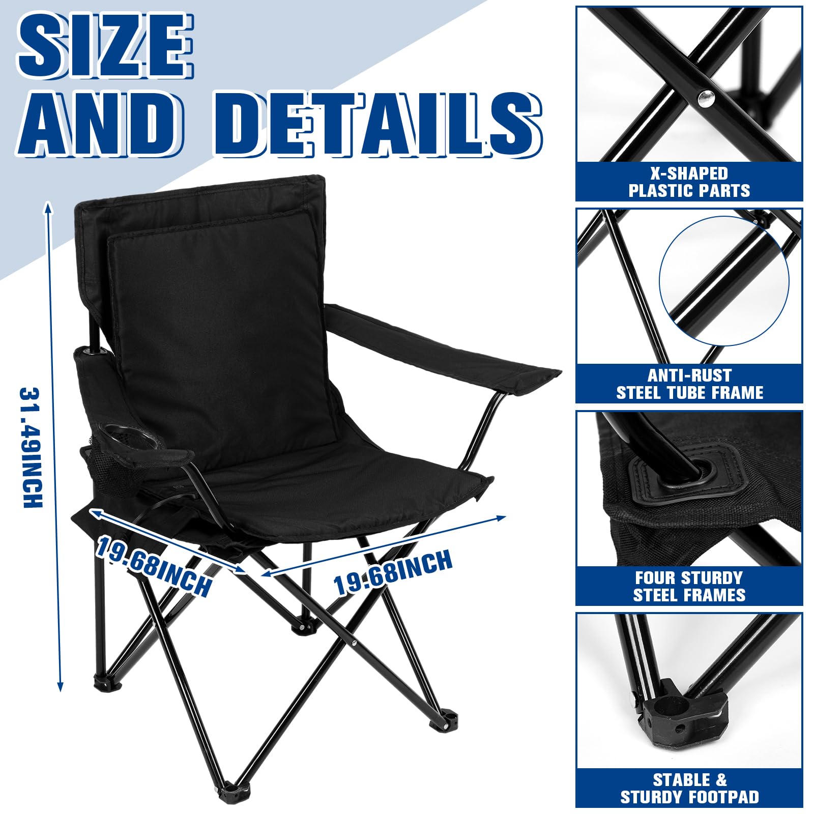 Anglechic 4 Pcs Heated Camping Chair for Adults Include 2 Pcs Camping Chair 2 Pcs Heated Seat Cushion Heating Folding Outdoor Portable Seat with Side Pocket for Patio, Power Bank Not Included