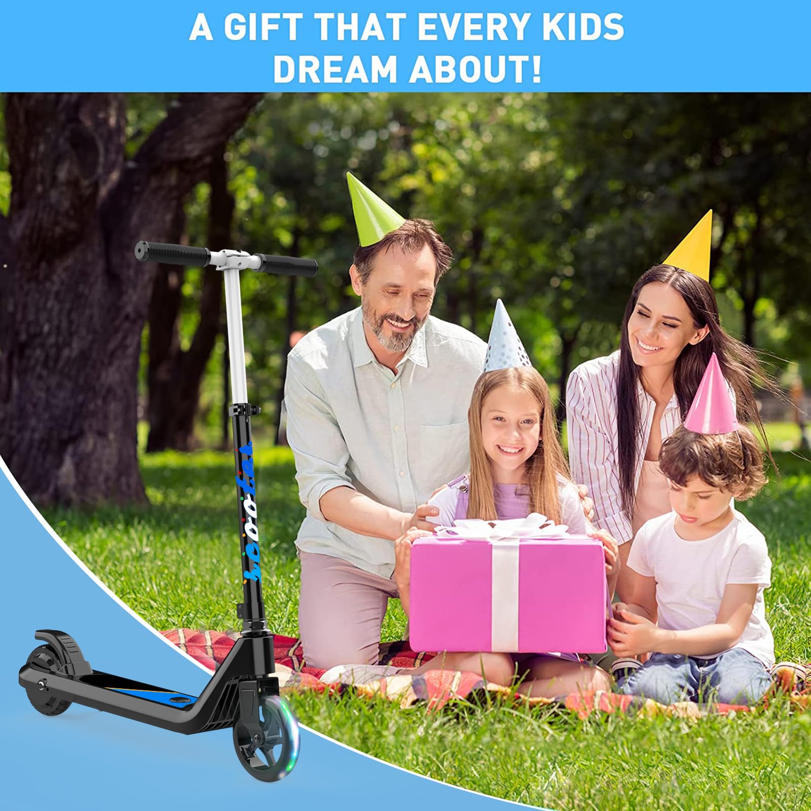 New LINGTENG Kids Electric Scooter with Kick-Start Adjustable SpeedHeight Flash Wheel  Deck Lights. Retail $159.00