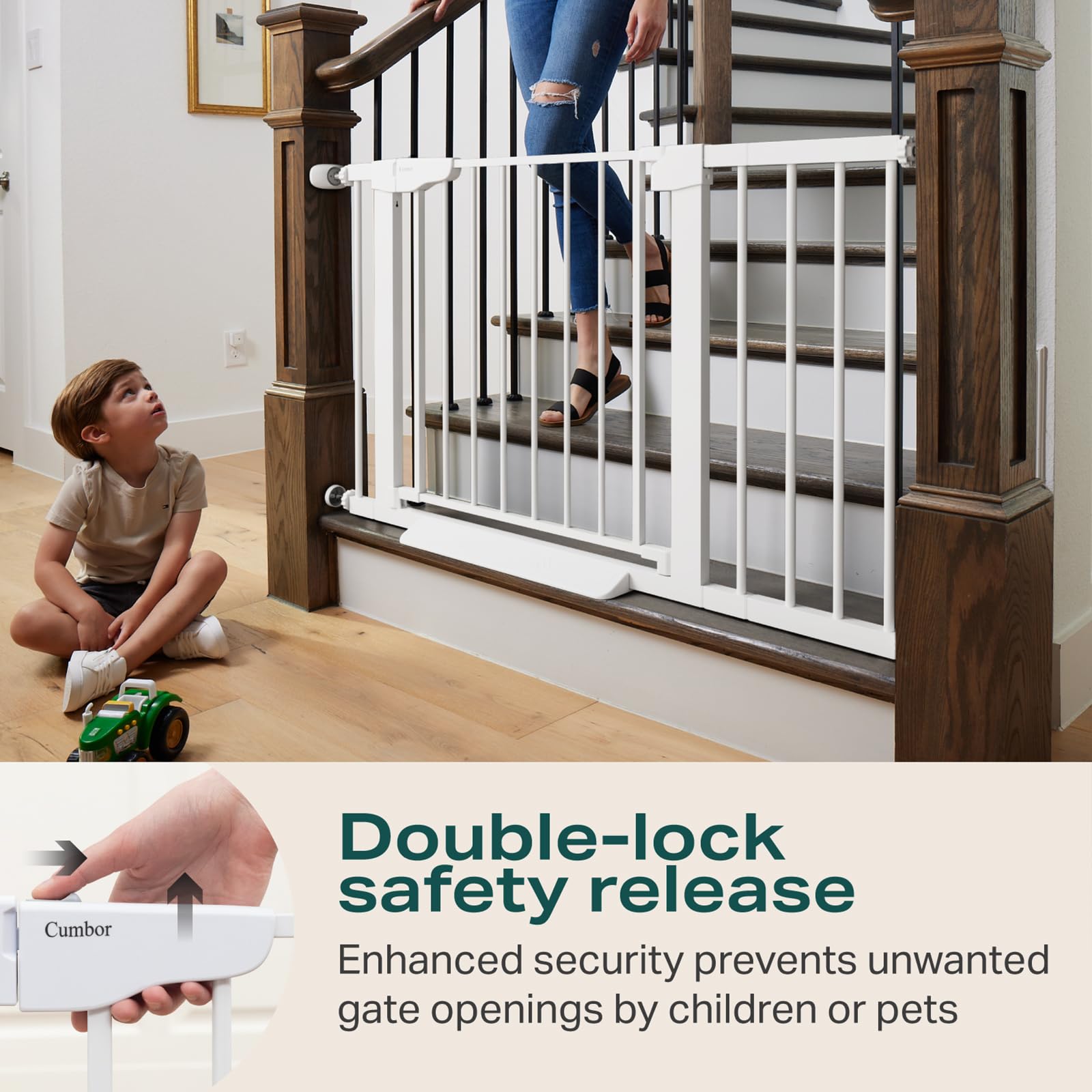 5 Baby Gate Adjustable 29.7-46 Wide Pressure Mounted White