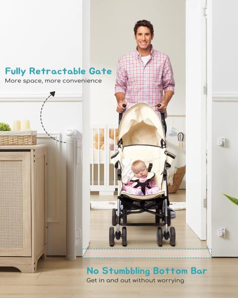 Retractable Baby Gate Rattan Mesh 33 Tall Expands to 55 Wide for Stairs and Doorways