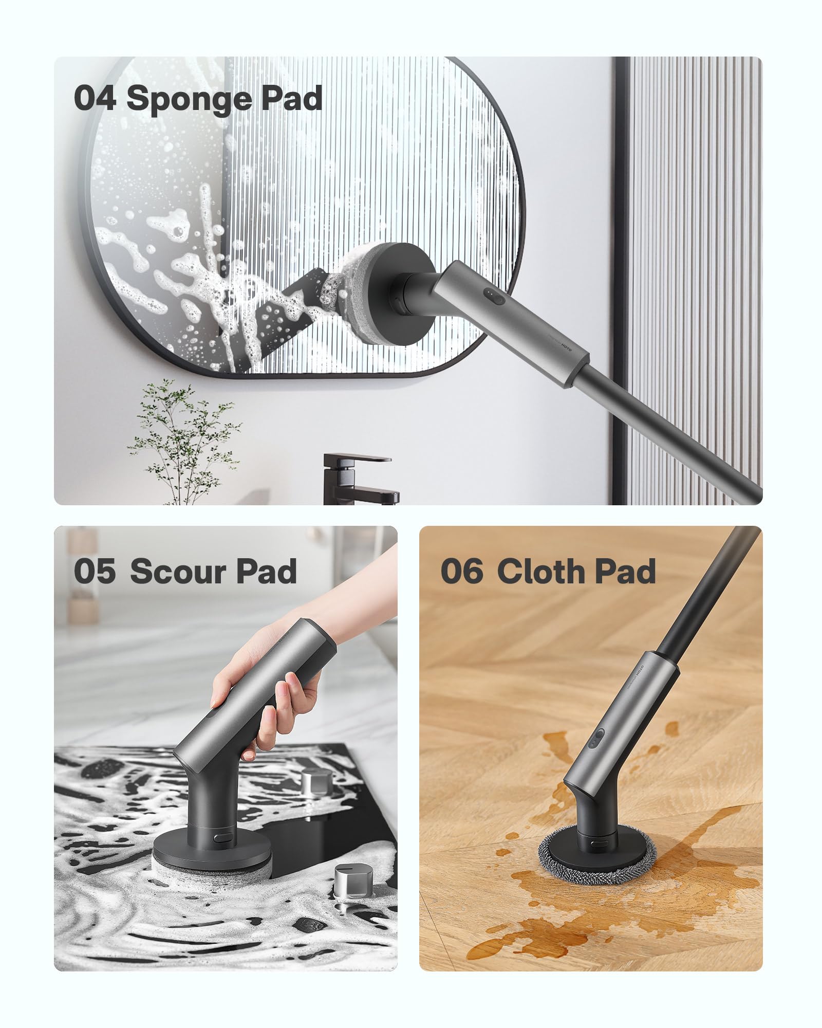Cordless Electric Spin Scrubber IPX7 Waterproof Long Handle 6 Brush Heads Grey Black Retail $129.00