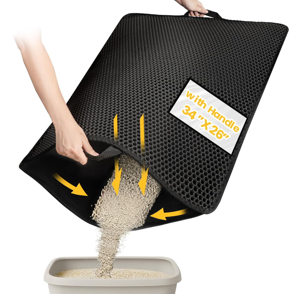 Waterproof Non-Slip Cat Litter Trapping Mat 34x26 inch Black