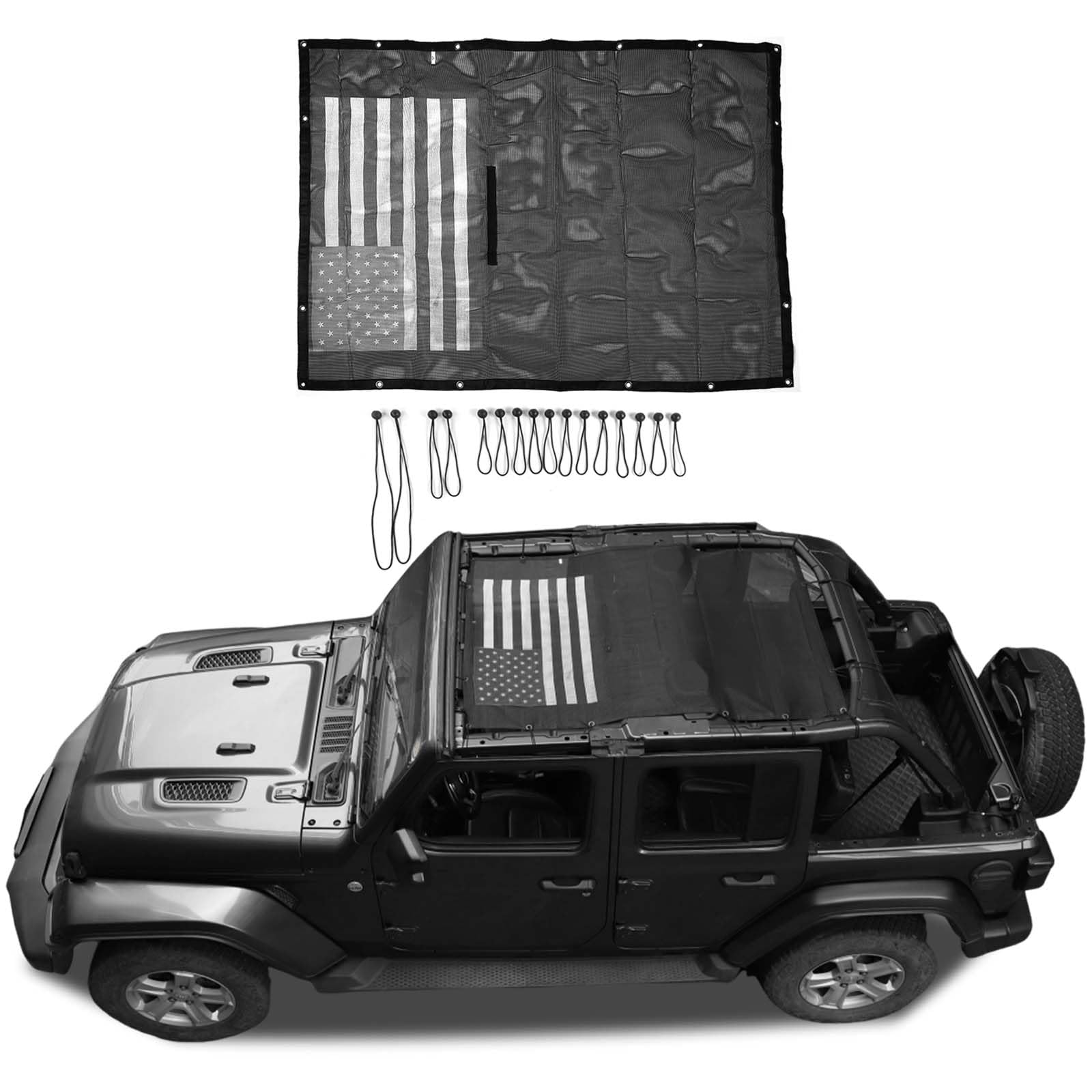 Full-Body Mesh Sun Shade Bikini Top Cover for 2018-2026 Jeep Wrangler JL 4-Door Black  White Retail $34.00