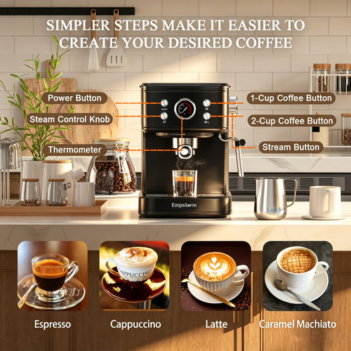 Black 20 Bar Semi-Automatic Espresso Machine with Milk Frother  Nespresso Capsule Brewer