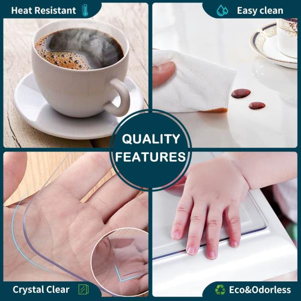 Clear PVC Table Protector Cover 1.5mm Thick 54x72 Inch Rectangle Tablepad