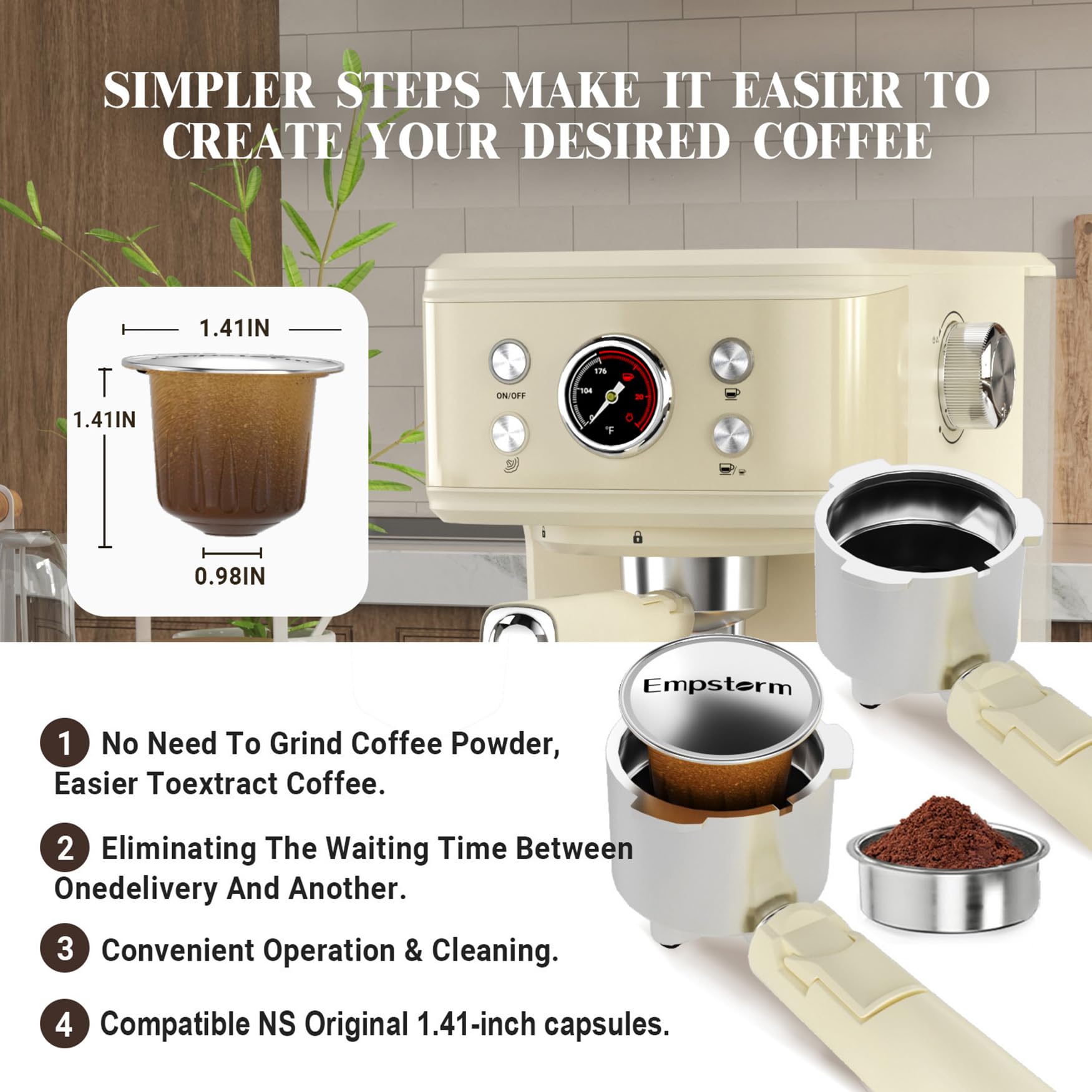 '-Bar Semi-Automatic Espresso Machine w Steam Wand 1.5L Tank White