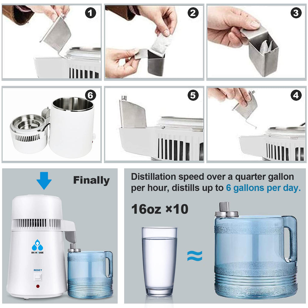 White 4L 750W Stainless Steel Water Distiller Machine