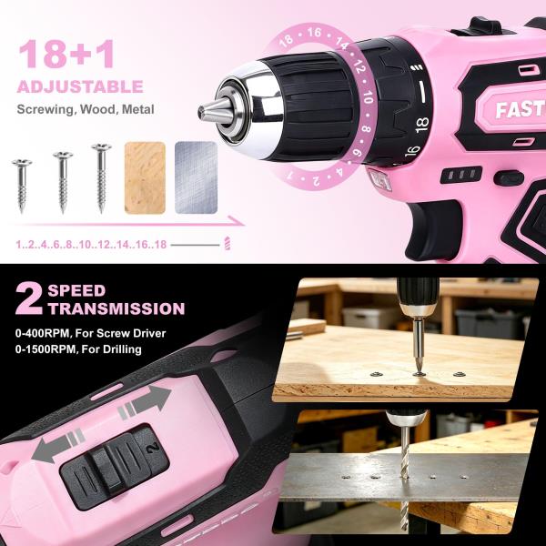 FASTPRO 232-Piece Pink Drill Set for Women, Pink Tool Set with Bag