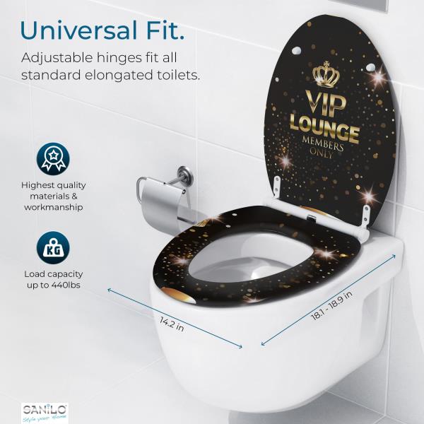 Sanilo Wooden Toilet Seat with Quick Release & Soft Close [ELONGATED] Decorative & Slow Close Molded Wood Seat - With One Click for Easy Installation & Cleaning - With Adjustable Fit (VIP-Lounge) Retail $59.00