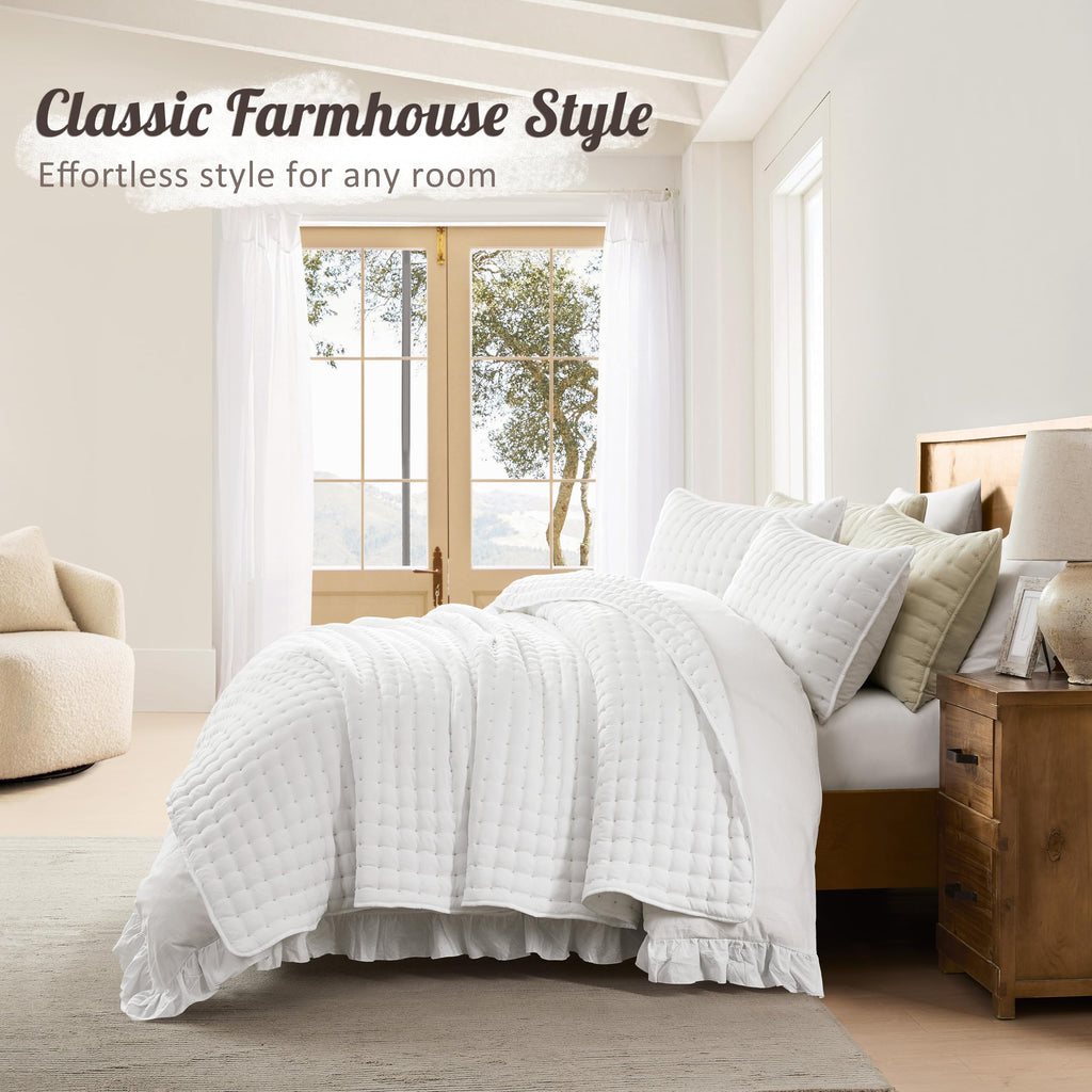 As-Is WDCOZY White Queen Size Lightweight Soft Quilt Bedding Set with Shams 3 Pieces Retail $44.00