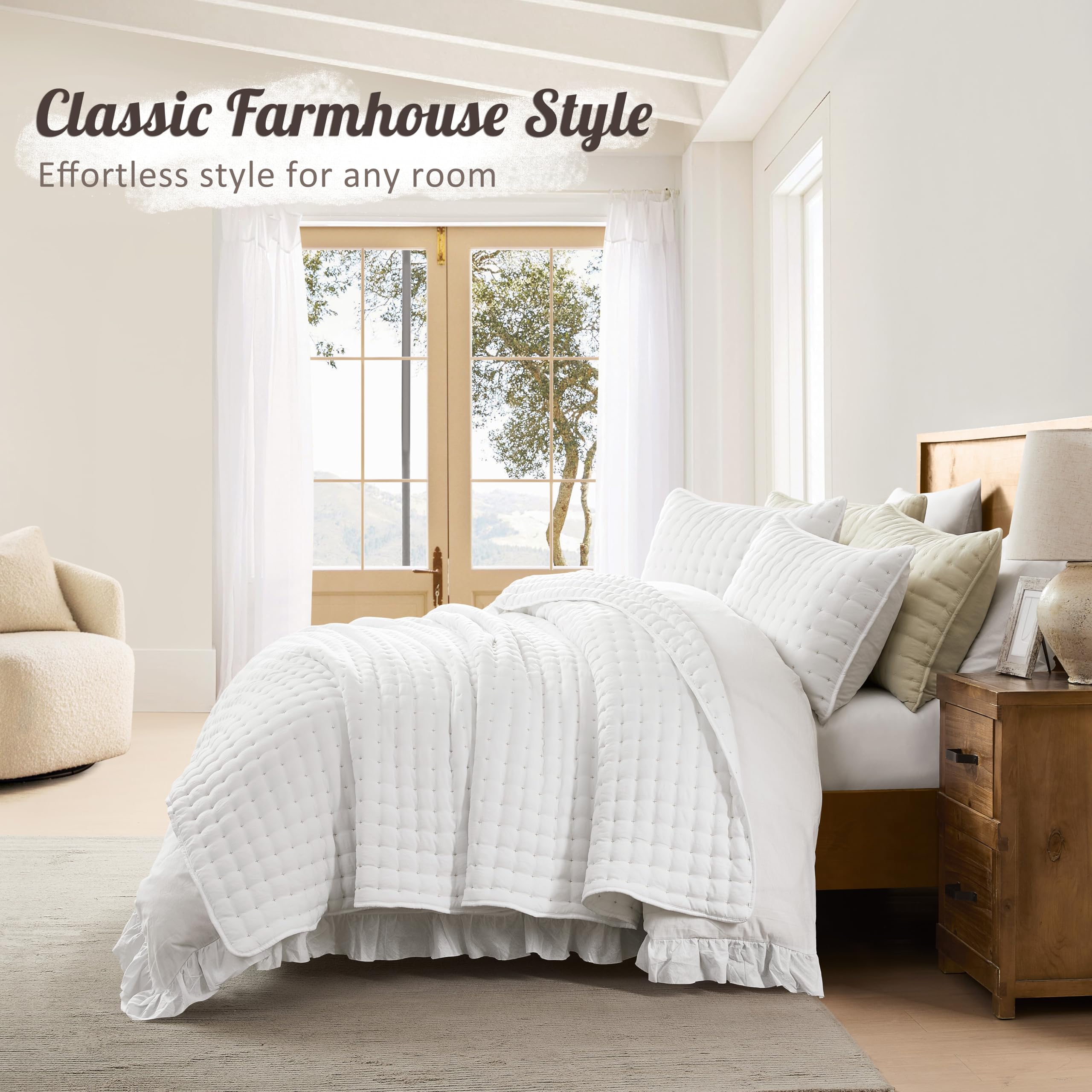 As-Is WDCOZY White Queen Size Lightweight Soft Quilt Bedding Set with Shams 3 Pieces Retail $44.00