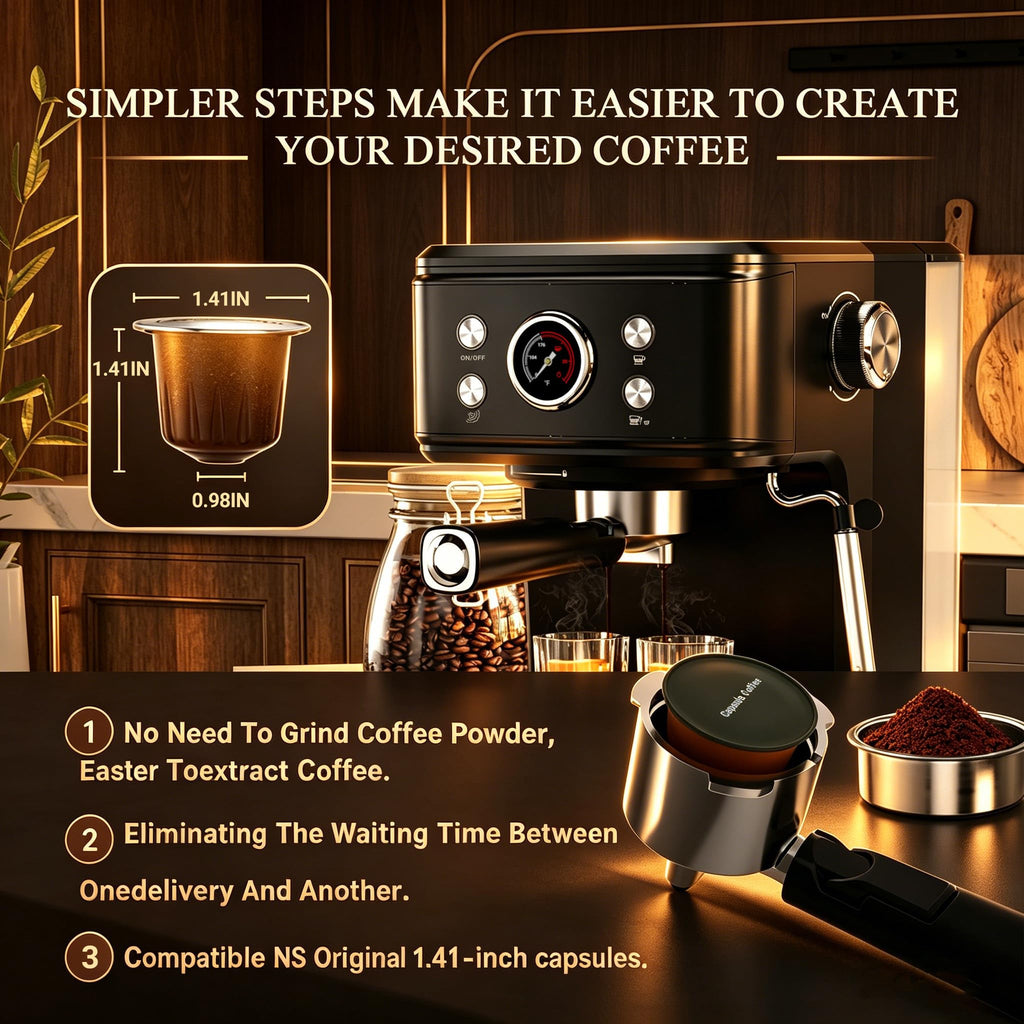 Black 20 Bar Semi-Automatic Espresso Machine with Milk Frother  Nespresso Capsule Brewer