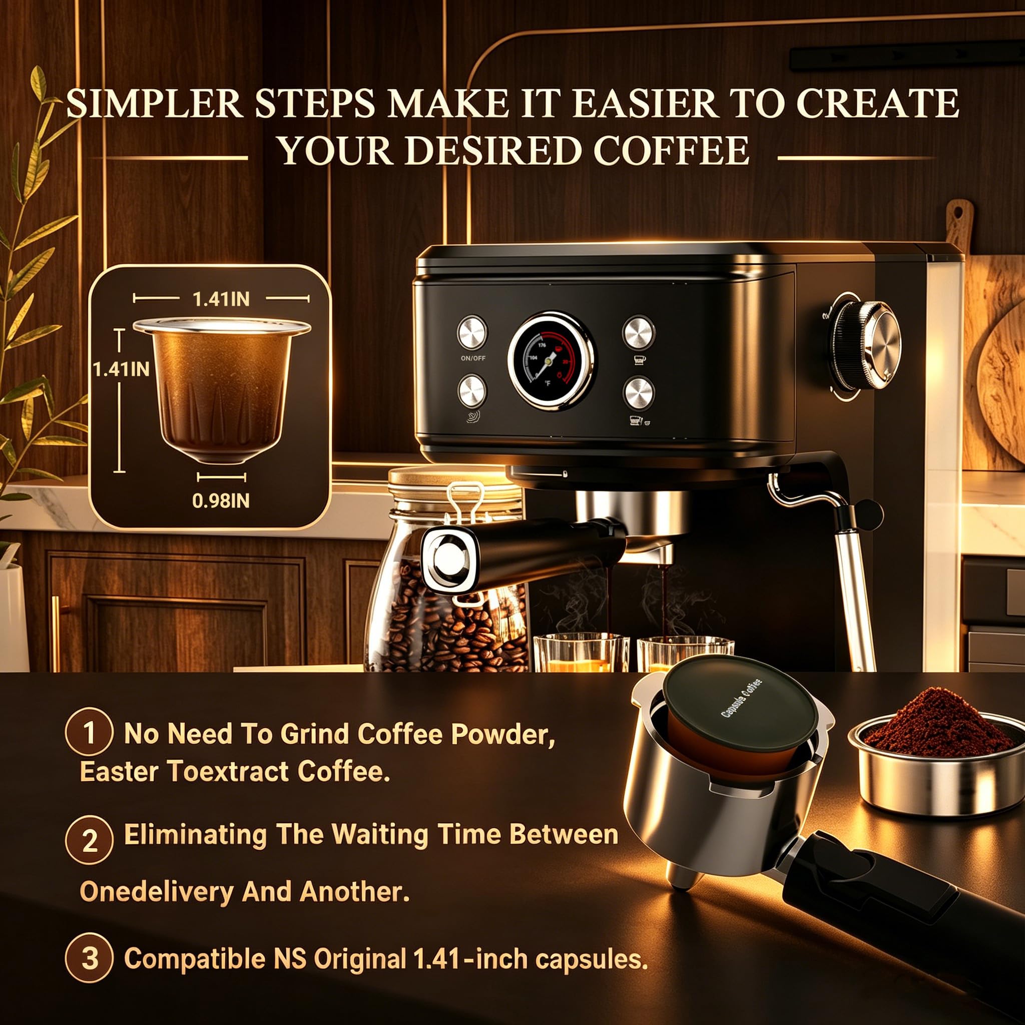 Black 20 Bar Semi-Automatic Espresso Machine with Milk Frother  Nespresso Capsule Brewer
