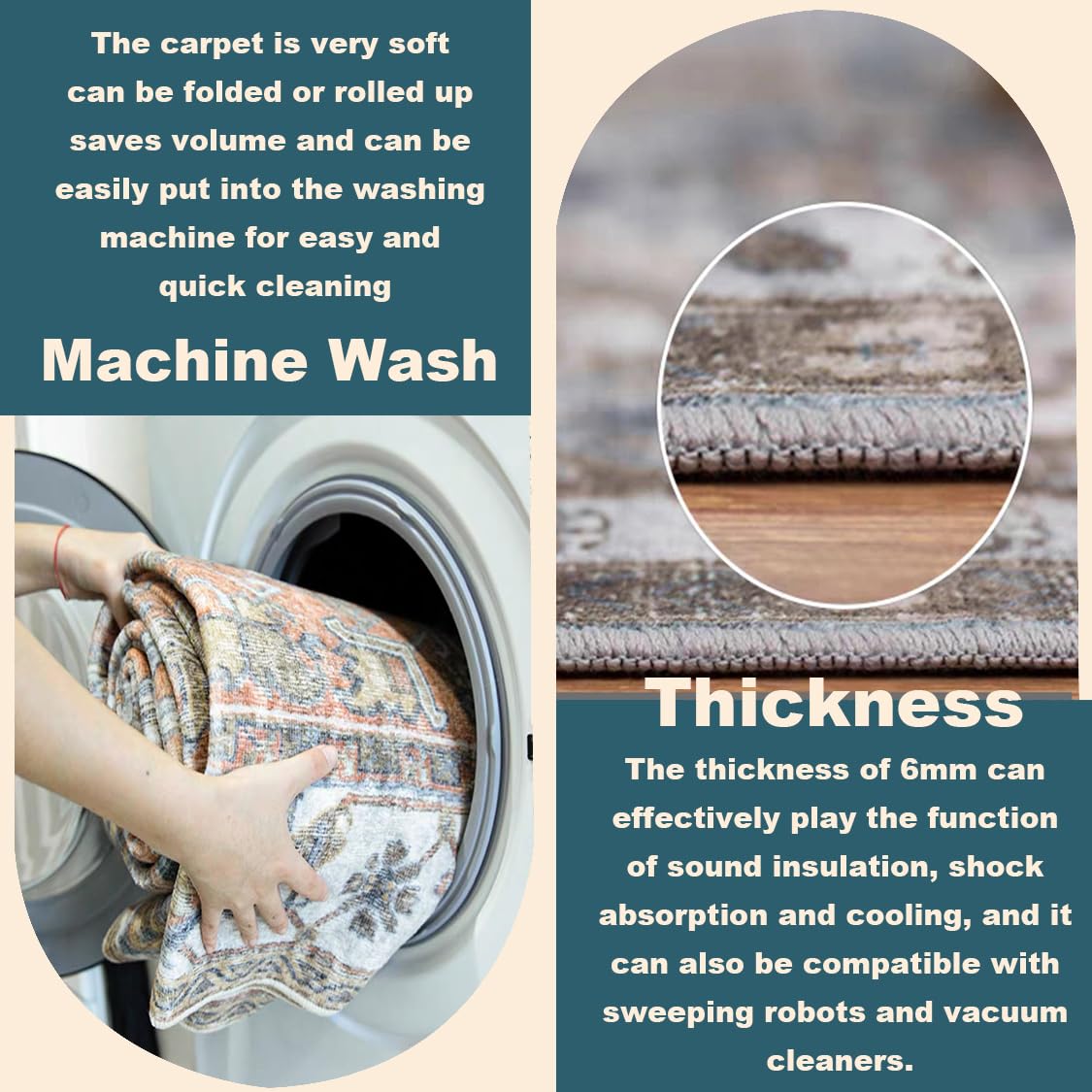 CHAMPLANT Area Rug 9'x12' Washable Vintage Traditional Mat Distressed Indoor Foldable Thin Retro Accent Floral Print Non Slip Carpet for Living Room Dining Room Office Large Rugs Retail $138.00