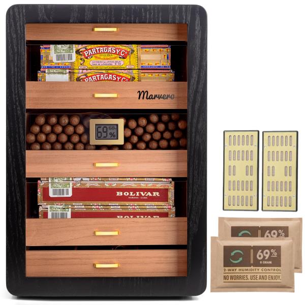 Cedar Wood Cigar Humidor Cabinet 300 Cigar Capacity 5 Drawers with Digital Hygrometer Black