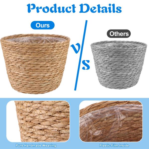 Pcs Large Premium Seagrass Planter Baskets with Plastic Lining 10.2x7.5x7.5