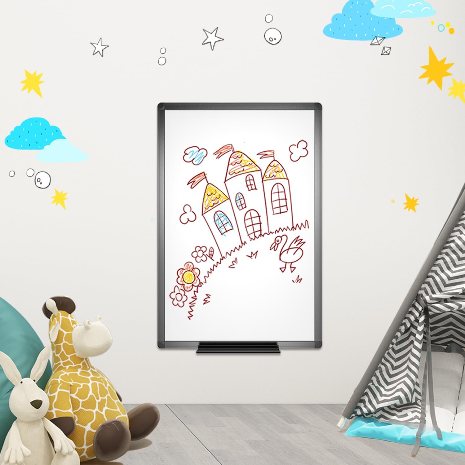 Magnetic Dry Erase White Board 36 x 24 Inches with Black Aluminum Frame