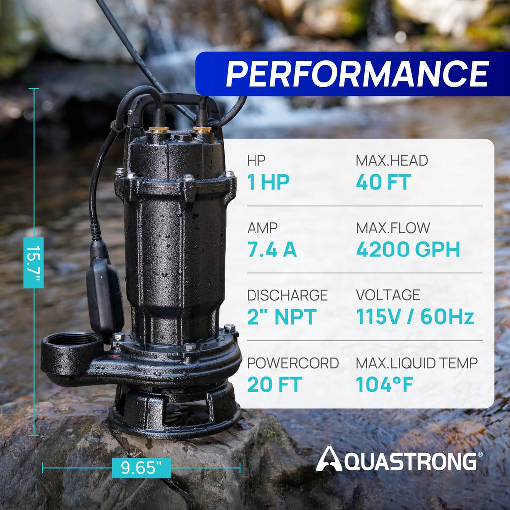 Open-Box New AQUASTRONG 1 HP Grinder Sewage Pump with 4200 GPH  Auto Float Retail $249.00