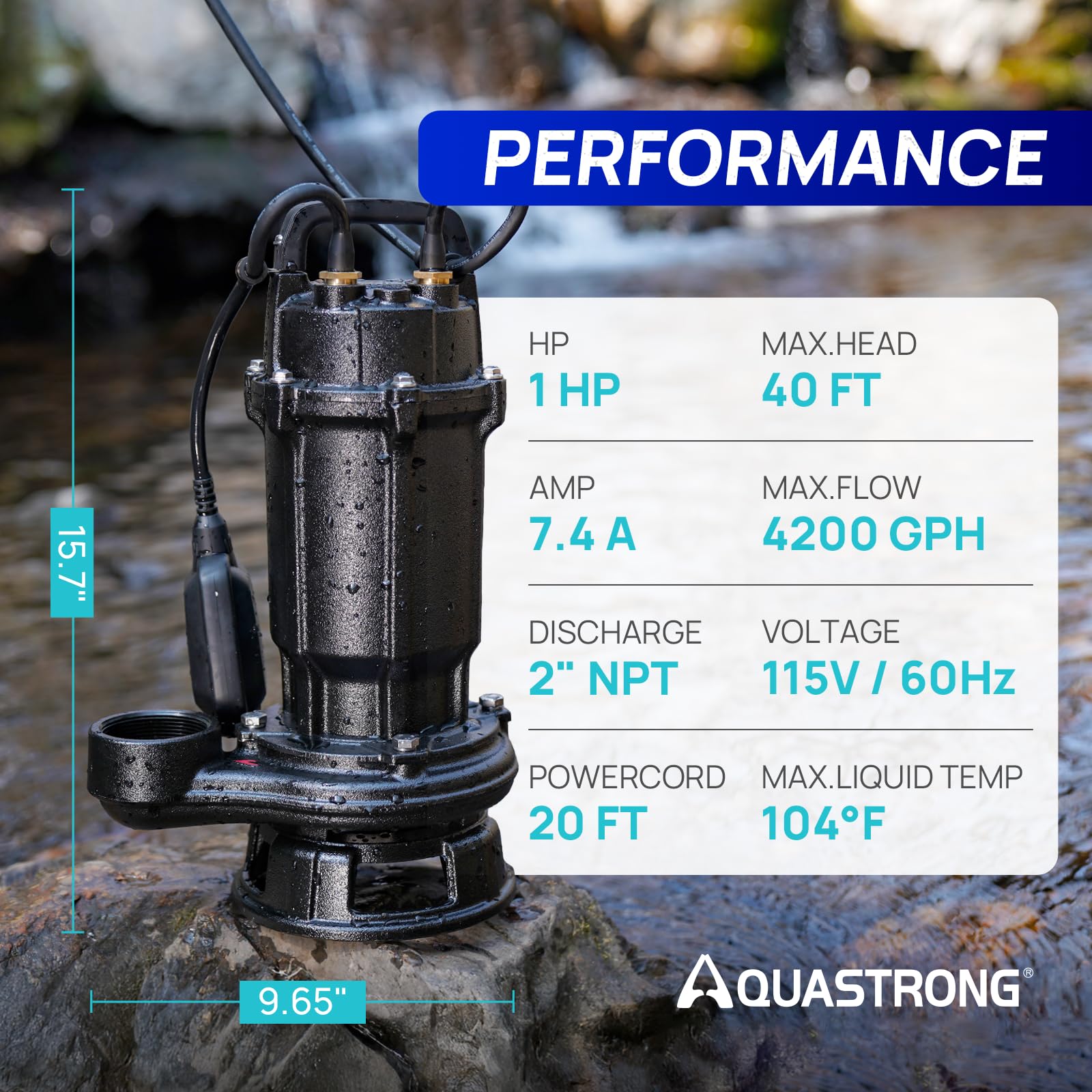 Open-Box New AQUASTRONG 1 HP Grinder Sewage Pump with 4200 GPH  Auto Float Retail $249.00