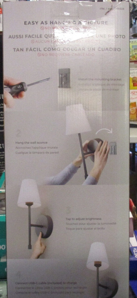New As-Is Globe Wireless Rechargeable LED Integrated Wall Sconce - 2-Pack Matte Black Retail $41.00
