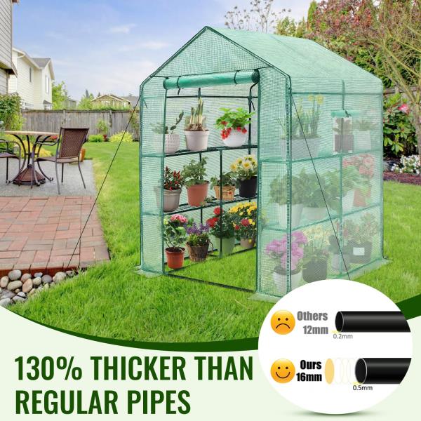Walk-in Greenhouse 57 x 57 x 76 3 Tiers 8 Shelves with PE Cover and Window