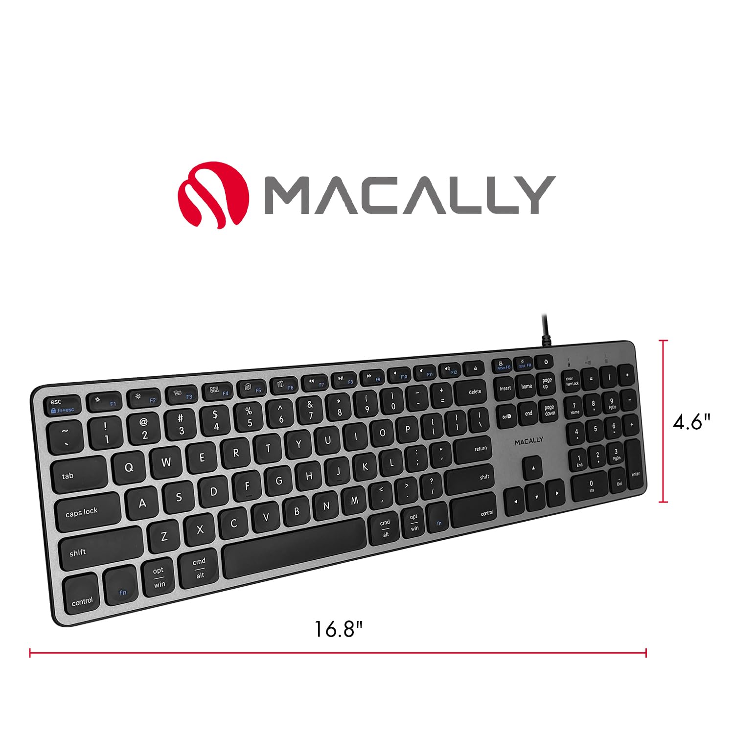 Open-Box New Macally Wired USB C Keyboard with 3 USB Ports for MacPC - Computer Keyboard Retail $69.00