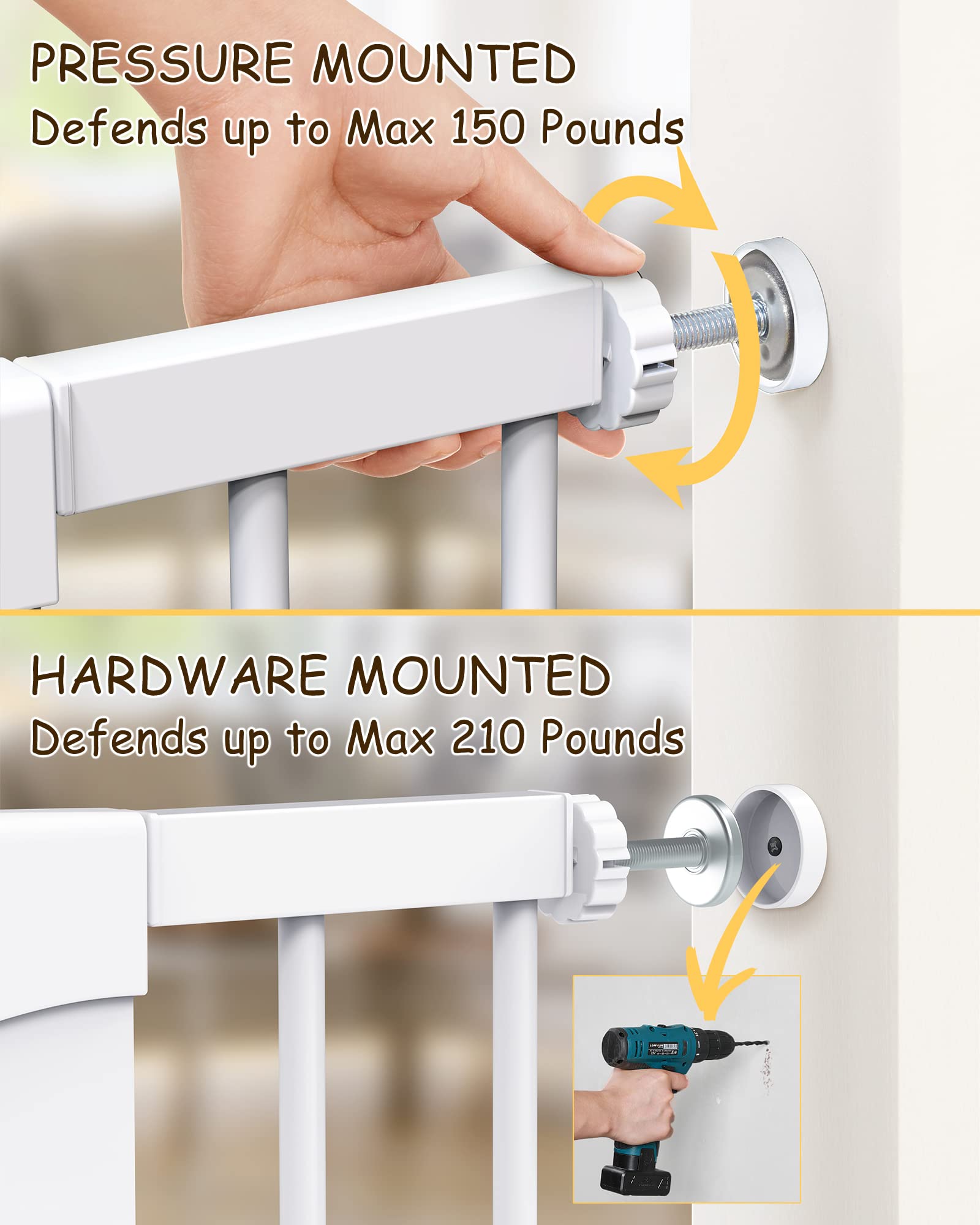 5 Baby Gate Adjustable 29.7-46 Wide Pressure Mounted White